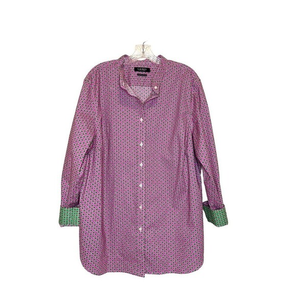 Lauren Ralph Lauren Pink Stretch Non Iron‎ Button Up Blouse Band Collar XL - Picture 3 of 11